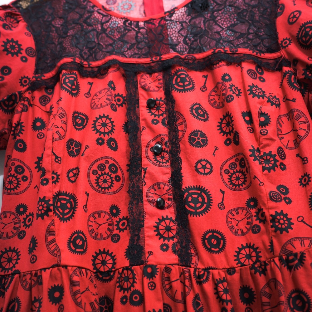 Whimisigoth Hot Topic Clock Lace Red Black Bright Dress XL - Picture 6 of 16